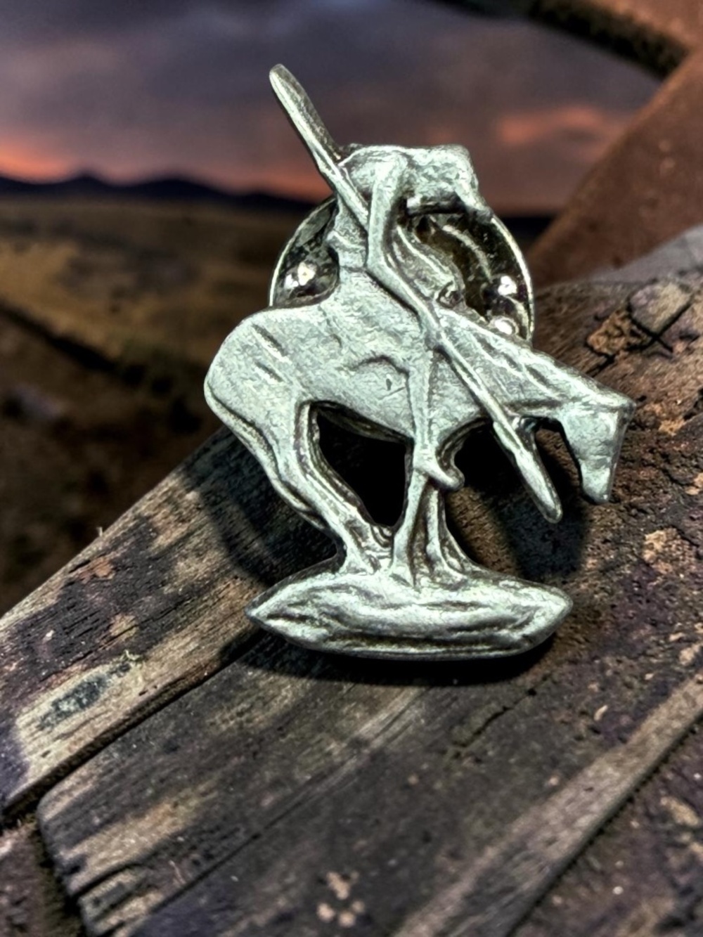 Vintage Canada "End of the Trail" Cowboy Horse Rider Pewter Pin Badge Western